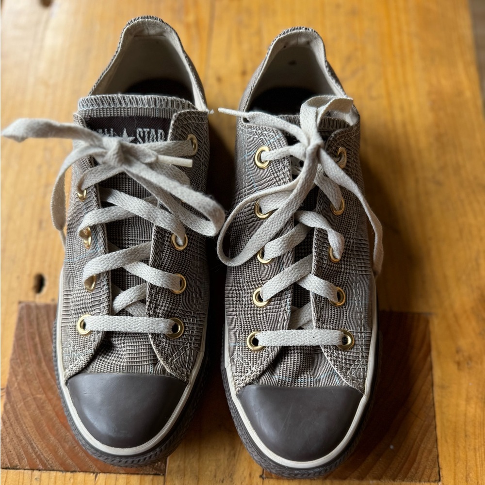 Converse Brown Houndstooth Plaid Canvas Sneakers